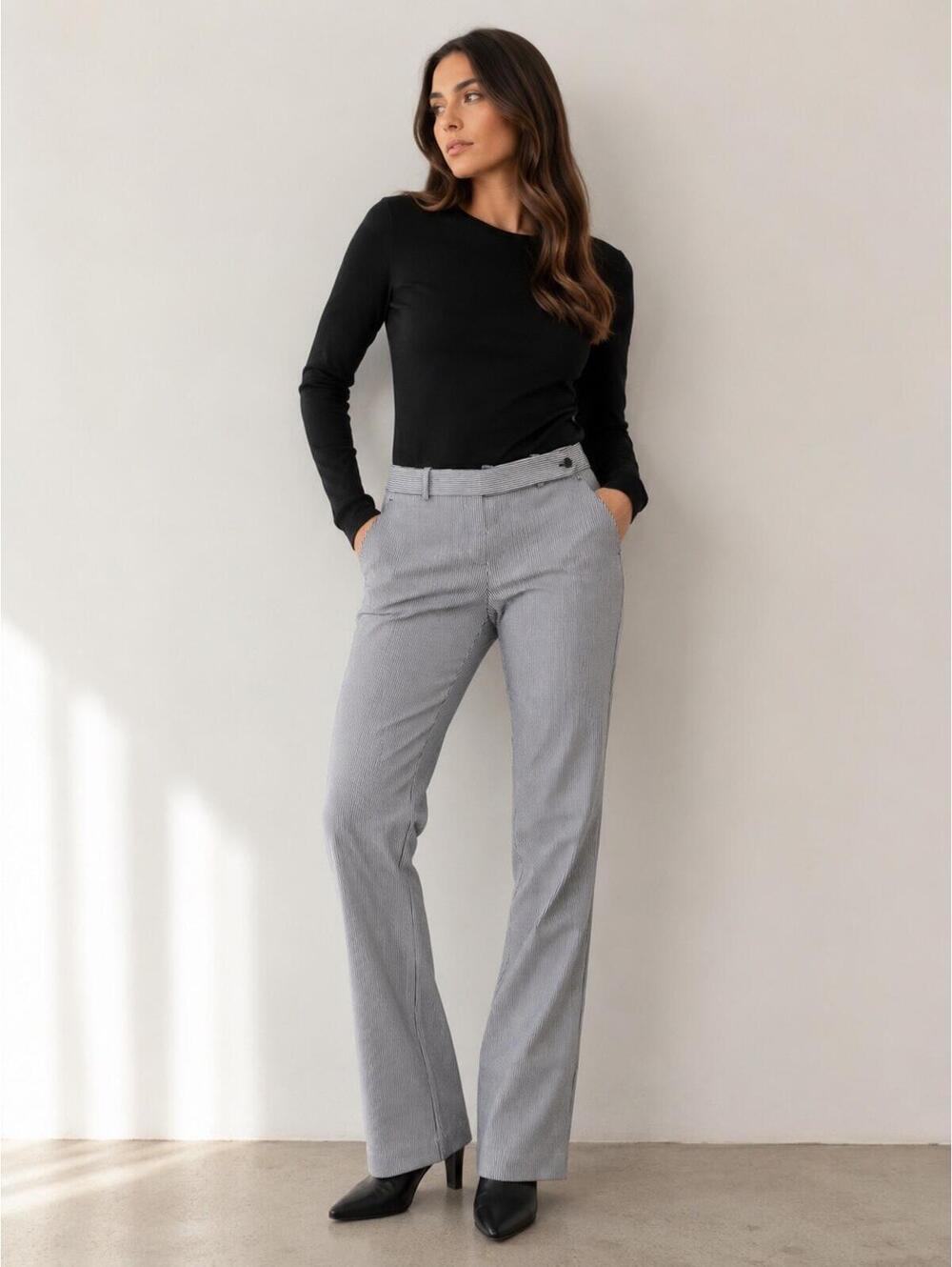 Theory Women Black White Trousers Pants Sz 6 Triped Career Office Stretch